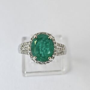 Exquisite Emeraldine Quartz & Moissanite Ring Platinum over Sterling Silver Sz 8